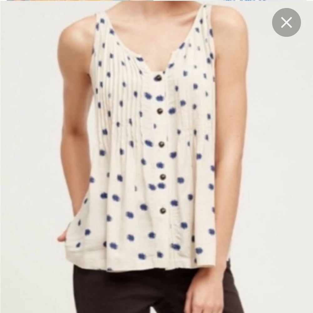 Anthropologie Maeve Saoma swing pleated top by cream blue printed sleeveless